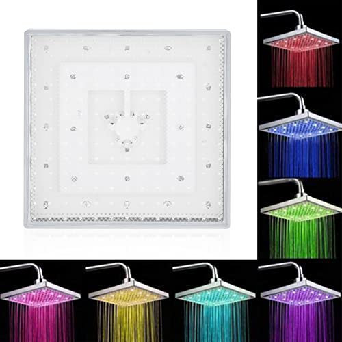 Ejoyous LED Shower Head with 7 Color-Changing Lights, 8 Inch Square Rain Shower for Bathroom Home Hotel