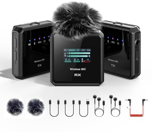 NANK Micrófono Lavalier inalámbrico, cancelación de ruido inteligente, batería de 30 horas con funda de carga, rango de 200 m, micrófono de solapa inalámbrico para iPhone Android, grabación de cámara,
