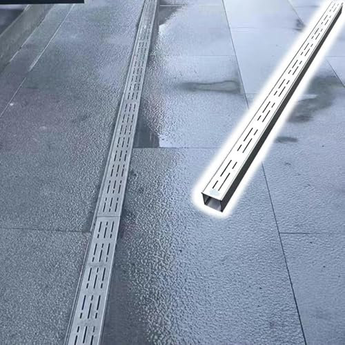 Entwässerungsrinne U-Schlitz-Grabenablauf Aus Edelstahl, Schmale Entwässerungskanalsysteme Für Pflastersteine/Landschaftsbau/Beton/Hof/Terrassen, Kanalgitter Mit Metallabdeckung, Bodenrinne(L 100cm(39