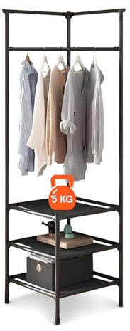 Avilia Perchero angular con 3 estantes – 180 x 45 x 45 cm, capacidad 5 kg en estante – Diseño ahorra espacio para ropa, abrigos, zapatos y accesorios – Fácil y rápido de montar