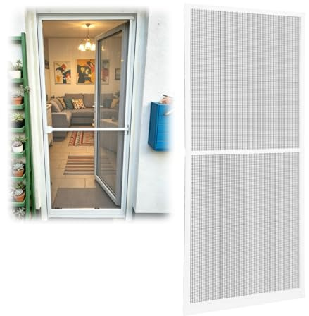 Ollewiellan Fliegengitter Tür mit Rahmen 120x210cm Insektenschutz Tür Balkon Fliegengittertür mit Fiberglasgewebe als Selbstbausatz,Insektenschutztür für Terrasse weiß