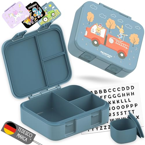 BEARFOOT Bento Box COMPACT | NY modell – förstärkta låsar! | BPA-fri matlåda för barn | läckagesäker matlåda för skola och dagis (brandblå, 1 000 ml)