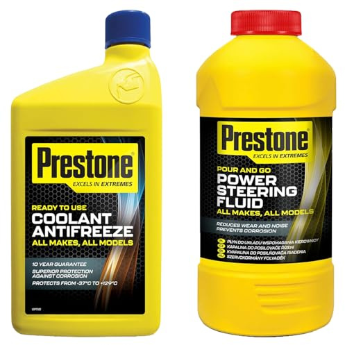 Prestone 2-Piece Car Care Bundle Giftset: 1L Ready-to-Use Coolant & 355ml Power Steering Fluid – Essential Automotive Fluids for Optimal Vehicle Performance & Maintenance