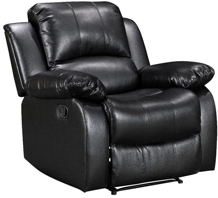 Black Faux Leather Recliner Armchair | 3 Positions & 160° Manual Lever Recline | Space-Saving Single One-Seater Chair | Easy Clean Fabric | Ideal for Living Room, Gaming Room, Bedroom | Valencia