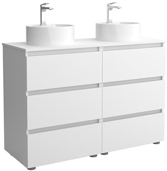 Mueble de Baño BEQUIA 3C 120cm Blanco Mate | Lavabo sobre encimera Porcelana Centrado