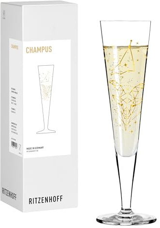RITZENHOFF 8191004 Champagnerglas 200 ml - Serie Astro - Motiv Sternzeichen Steinbock mit Echt-Gold, Made in Germany