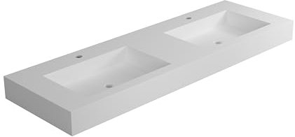 Robustes 47-Zoll-Doppelwaschbecken aus massiver Oberfläche, zum Aufhängen an der Wand, leicht zu reinigen, reparierbar, modernes Mattweiß