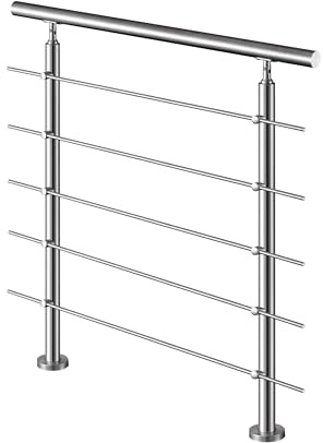 AICA Barandilla escalera, barandilla de acero inoxidable 304, pasamanos de escalera para interior y exterior escaleras, jardin, balcón, terraza, 100x106 cm, 5 barras transversales
