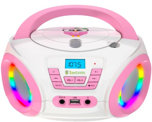 TINYGEEKS Tunes Kids Boombox CD Player for Children - FM Radio - Includes Batteries - Rose Radio - CD Player with Speakers for Kids and Toddlers - Rose
