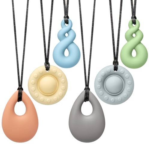 CLDY - Collana sensoriale da masticare per autismo e ADHD, confezione da 6 giocattoli da masticare in silicone per uso alimentare, per bambini, dentizione orale senza BPA, per ragazzi e ragazze