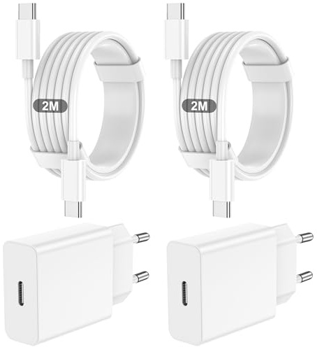 2er Pack 20W USB-C Ladegerät mit 2M+2M USB-C schnellladekabel, Schnellladegerät Für iPhone 17/16/15/Air/e/Pro/Pro Max/Plus,Für iPad Pro/Air/mini Stecker Adapter