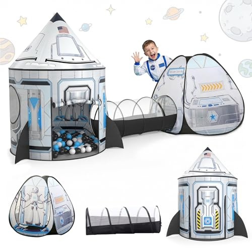 SISTICKER Tienda de campaña 3 en 1 con túnel para niños: Estación Espacial Interior y túnel para Gatear con Bolsa de Almacenamiento - Regalo para bebés, niños pequeños e Infantiles