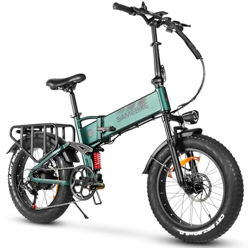 SAMEBIKE Bicicleta Eléctrica Plegable con Llantas Gordas, 20×4.0 Pulgadas - E-Bike Trekking Hombre/Mujer Batería 15Ah, Motor 250W, 25km/h, 85km Autonomía, 7 Velocidades (Green)