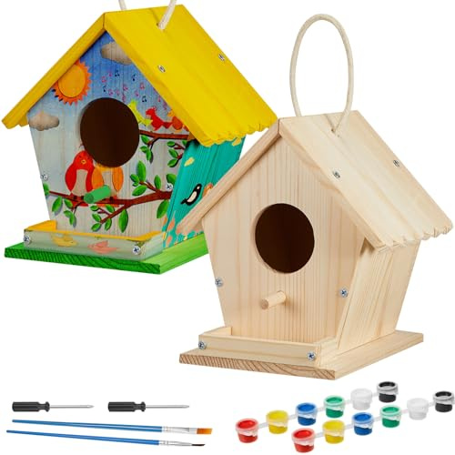 ZZTDHG 2er-Pack Vogelhaus-Set, aus Holz Bemalen, Bauen Vogelbungalows, Vogelhaus, Kunsthandwerk zum BAU eines Familienhauses, Kunst- und Handwerksprojekte, Geschenk für Weihnachten, Geburtstag, Party
