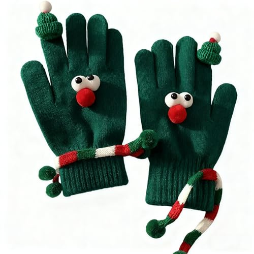Generisch Festliche fingerlose gestrickte Touchscreen-Fäustlinge, Winter, warm, strukturiertes, Handbekleidung, Urlaub (Green, One Size)