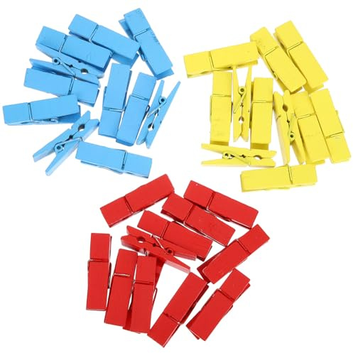 Cabilock Mollette in Legno Colorate per Foto, Piccole Clip Fotografiche Multifunzione, Set da 30 Pezzi (Rosso, Giallo, Blu) per Bricolage, Decorazioni e Scuola