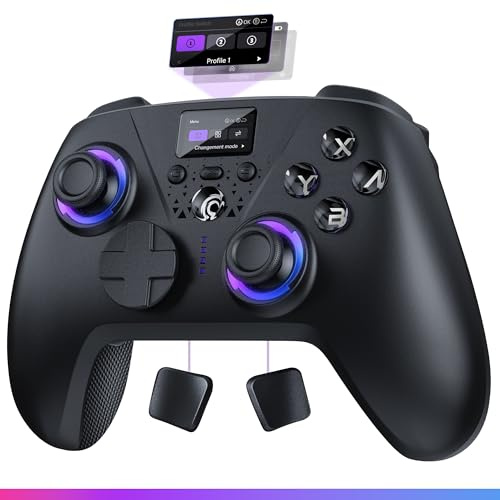 Oniverse Manette sans fil pour Switch 2/Switch/OLED/Lite/PC/Mobile, Écran intégré, Joysticks et gâchettes Hall Effect, 11h, Tactile switch D-pad, Boutons macro arrière mécaniques - Aura (Void Black)
