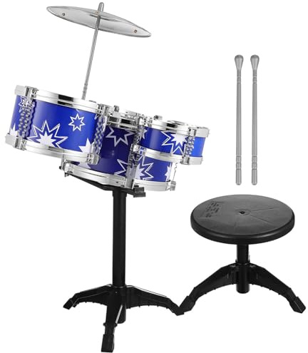 Veemoon Batterie pour Garçon et Filles 21 Pouces 5 Pièces Bleue Tabouret, Kit Batterie Percussion Complet pour Apprentissage Musical Bébé 1-12 Ans, Instruments Musique Percussion