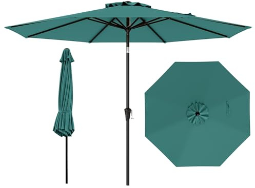 COSTWAY Ombrellone da Giardino 290 cm, con Inclinazione Regolabile, Ombrellone Esterno con 8 stecche Manovella, per Spiaggia Piscina Cortile (Verde, 290 cm 8 Stecche)