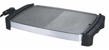 EMPOTEC 5901116 Piastra Elettrica Griglia Teppanyaki 56x31cm a Doppia Cottura con Piano Liscio e Gril 5 Intensità di Calore 1900W Termostato Superficie Antiaderente Barbecue Facile da Pulire