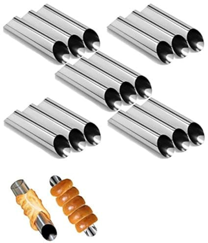 EUICAE Cannoli Tubes, 5 inch Large Stainless Steel Cannoli Forms Non-stick cream horn Danish Pastry Molds for Croissant Shell Cream Roll Pack of 15