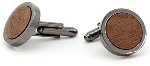 NaturSchatulle Manschettenknöpfe Herren Holz I 1 Paar Schwarz Manschettenknopf Rund Hemd Hochzeit Anzug Männer Cufflinks for Men