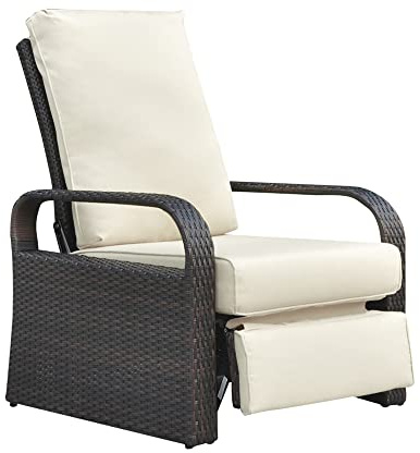 ART TO REAL Fauteuil inclinable d'extérieur en résine tressée avec Coussins