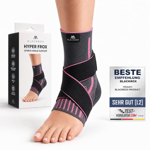 BLACKROX Sprunggelenkbandage, Vergleichssieger, Knöchelbandage, Sprunggelenk Bandage, Sport, Handball, Fußball, Volleyball, Fußbandage, Fussgelenkbandage Damen & Herren Links & Rechts (Pink, L)