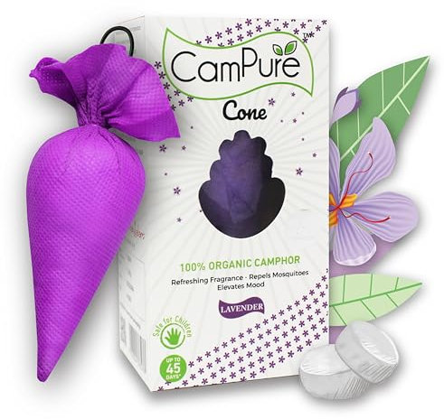 CamPure Camphor Cone (Lavender) Pack Of 2 - Room, Car and Bathroom Air Freshener