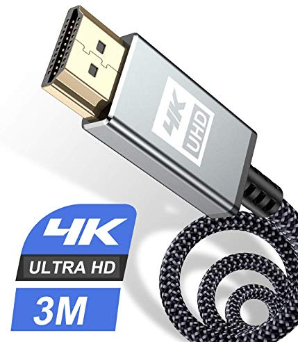 4K HDMI Kabel 3Meter,Sweguard HDMI Kabel 4K @ 60Hz 18Gbps Highspeed HDMI 2,0 Kabel Nylon Geflecht, vergoldete Anschlüsse mit Ethernet/Audio Rückkanal, Kompatibel mit Video 4K UHD 2160p, HD 1080p-Grau
