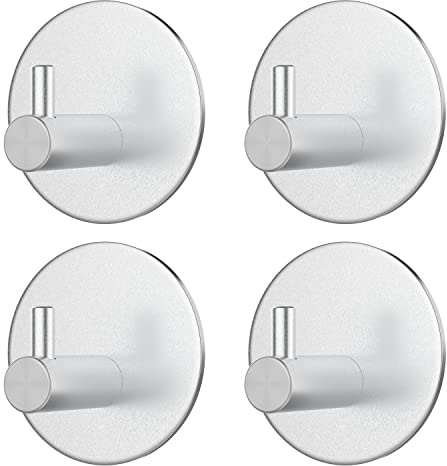 virea Juego de 4 Ganchos de pared sin taladrar, hasta 8 kg | auto-adhesivos, resistentes al agua, de acero inoxidable | gancho toallero | ganchos para toallas