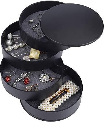 ISIYINER Boîte à Bijoux Femme Ronde Coffret à Bijoux 4 Niveaux 360 Degrés Organisateur Bijoux pour Bagues Boucles D'oreilles Colliers Montre