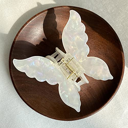 Duories 1 Stück Mittel Haarklammer,Schmetterling Haarspangen,Dickes Kunststoff Haarkrallen,Haar Klaue Klammern Für Frauen Damen Mädchen .Haarklammern,Retro Haar-Accessoires，Kopfbedeckungen,Weiß