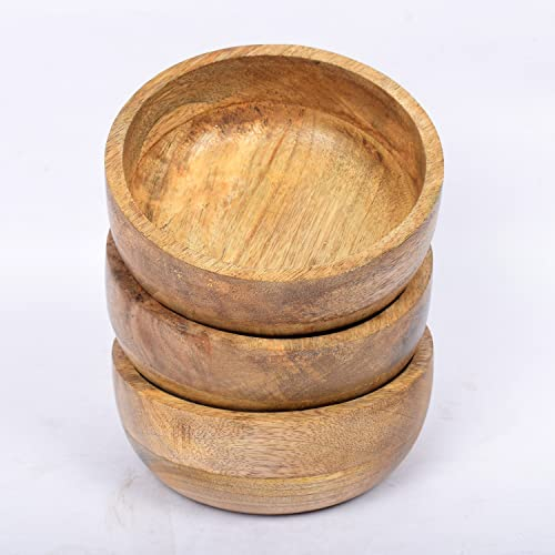 Samhita Juego de 3 cuencos redondos de madera de mango perfectos para salsas, frutos secos, aperitivos, postres. Se ve absolutamente hermoso con tu cocina. (12,7 cm x 12,7 cm x 5,08 cm)