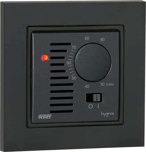 Vemer VE789001 Hygros INT - Umidostato Elettronico 2 Moduli, Compatibile con Scatole da Incasso Rotonde, Alimentazione 230V, Grigio Antracite/Bianco