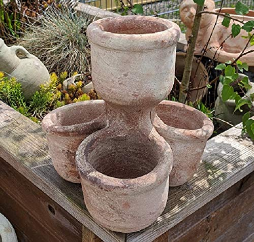 Rustikal handgetöpferter Kräutertopf Erdbeertopf echt Terrakotta 23 x 23 cm, Kräuterspirale Pflanztopf Blumenkübel für Garten und Wohnung Terracotta Erdbeertopf Mediterran