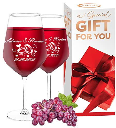 AIGAT 2Pcs Verres à Vin Personnalisé 450ML| Verres à Vin de Mariage| Verres à Vin Bordeaux Personnalisé | Cadeau Personnalisé Pour Toute Occasion