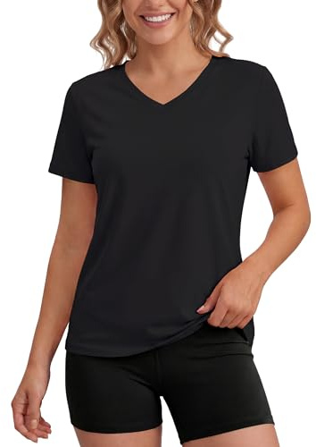 MAGCOMSEN Camisetas Deportivas para Mujer de Manga Corta UPF 50+ | V Cuello Transpirable Secado Rápido Top