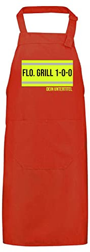 FIREFUN | Feuerwehr-Grillschürze Profi Rot |FLO. GRILL 1-0-0 Silberstreifen & Untertitel | personalisierbar Koch-Schürze personalisiert | Feuerwehrmann Feuerwehrfrau