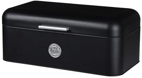Muddy Hands Black Metal Bread Bin with Hinged Lid – Large Kitchen Bread Storage Box for Loaves, Rolls & Baked Goods