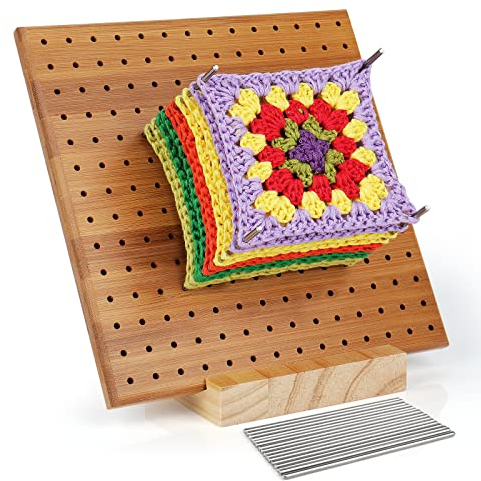 Coopay Sperrbrett für Granny Square, Bambus Blockierbretter und 20 Edelstahl Stabstiften, Tolles Tool um Kleine Strick oder Häkel Teile zu Spannen, Strick- und Häkelprojekte Wooden Blocking Board