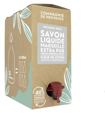 La Compagnie de Provence - Savon Liquide de Marseille Recharge 3L - Fleur de Coton - Pour Corps et Mains - Made in France