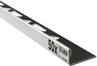 50x L-Edelstahlschiene Fliesenschiene Fliesenprofil 2,5m 10mm glänzend | Als Kantenschutz für sichtbare Außenecken und saubere Fliesenabschlüsse, 10mm Profilmaß, 2,5m, Edelstahl, glänzend, silber