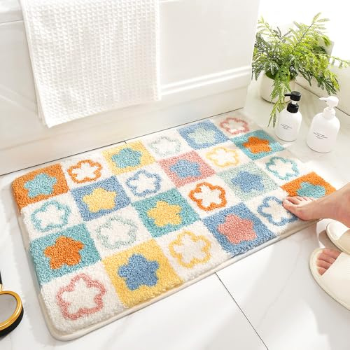 Molesun Niedliche Blumen Badematte 40x60cm, Weich, Saugfähig, Waschbar | Niedlicher Rutschfester Badvorleger, 100% Mikrofaser-Badematten, für Badezimmer Dusche Schlafzimmer Küche, Maschinenwaschbar