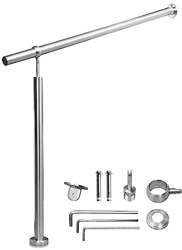 Ikodm ringhiera d'ingresso, corrimano in acciaio inox, ringhiera per scale, 180 cm, montaggio laterale regolabile, con materiale di montaggio, facile da pulire, per interni ed esterni