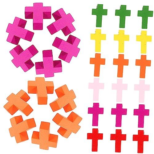 COHEALI 100st Kreuzanhänger Aus Holz Farbe Holzkreuz Diy Anhänger Charms Antike Kreuze Charms Holzkreuzperlen Bunter Schmuck Anhänger Für Armbänder Farbperlen Halskette Natürlich Bambus