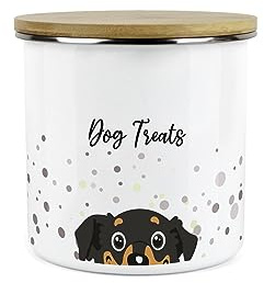 Purely Home Dog Treats Storage Canister - Peeping Dog Metal Enamel Medium Storage Container Pet Treats Tin