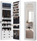 HOMASIS 2-in-1 Armadietto Portagioie da Appendere con Luci a LED, Specchio Portagioie Elegante in Legno, Portagioielli da Parete e da Porta con 6 Cassetti, 36,5 x 11,5 x 120 cm (Bianco)