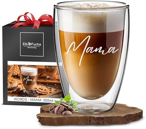 ElbFuchs® Doppelwandiges Latte Macchiato Glas | MAMA | 1x 350ml [GESCHENKIDEE FÜR MAMA] Ideales Geburtstagsgeschenk für Mütter oder werdende Mama | Glas mit Gravur zum Muttertag