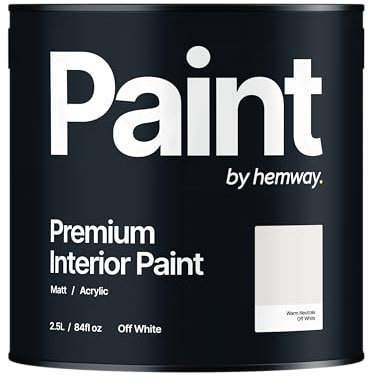 Hemway Off White Paint 2.5 L, Indoor Matt Finish Wall Paint, Acrylic & Water-Based Emulsion, Quick Dry & High Coverage for the Kitchen, Bathroom & Bedroom Walls & Ceiling